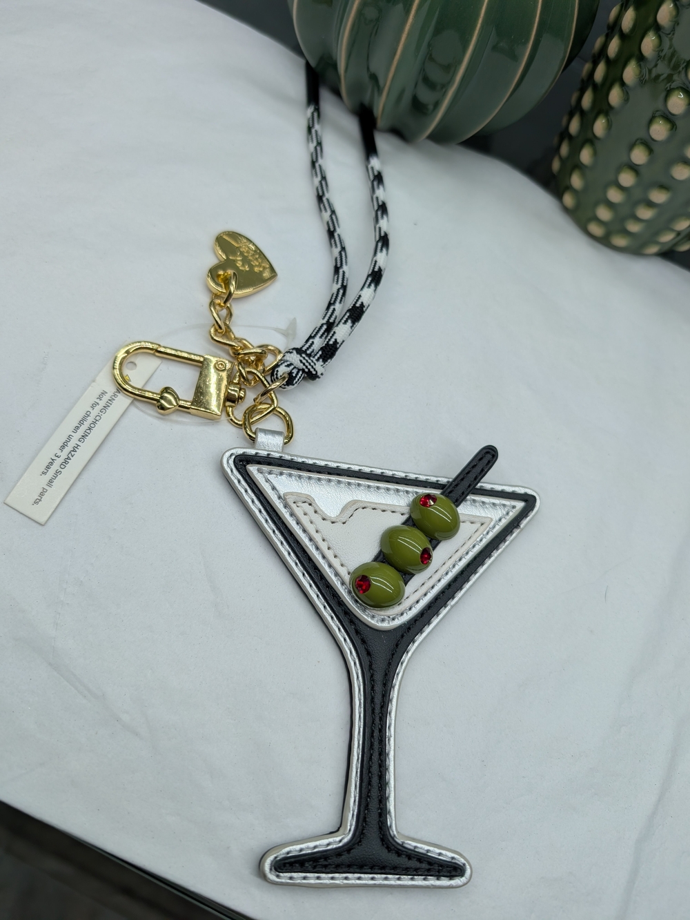 Betsey Johnson Black & White Martini Glass Keychain/Bagcharm